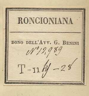 Etichetta del fondo Benini Etichetta del fondo Benini